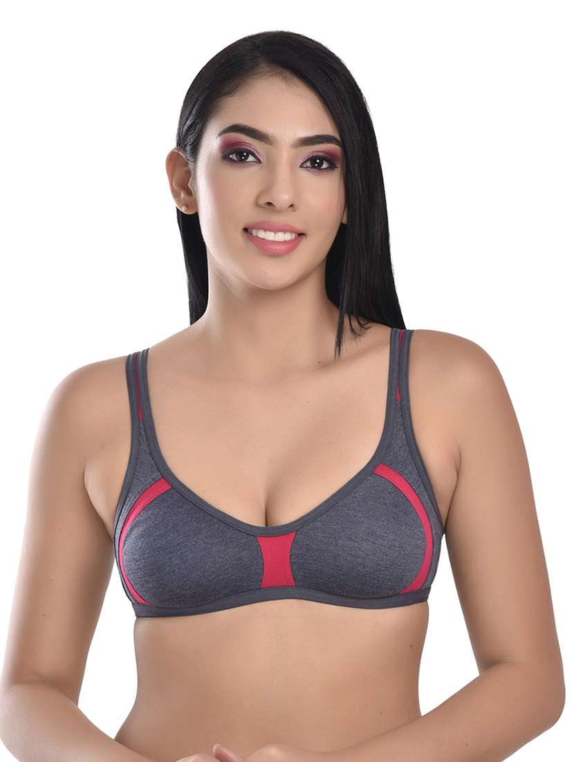 grey solid full coverage sports bra