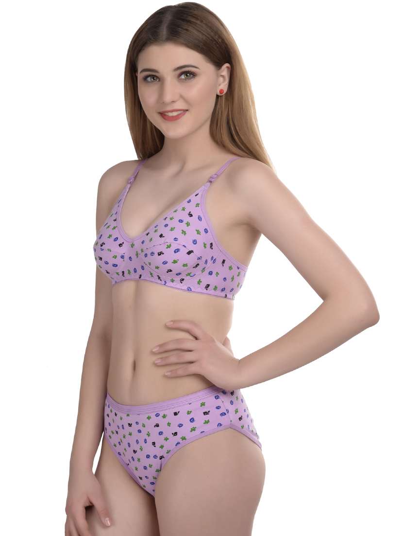 purple printed bras and panty set - 19087155 -  Standard Image - 1