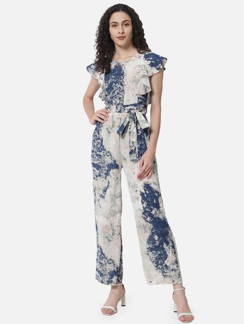 tie front tie & dye full leg jumpsuit - 19087176 -  Standard Image - 0