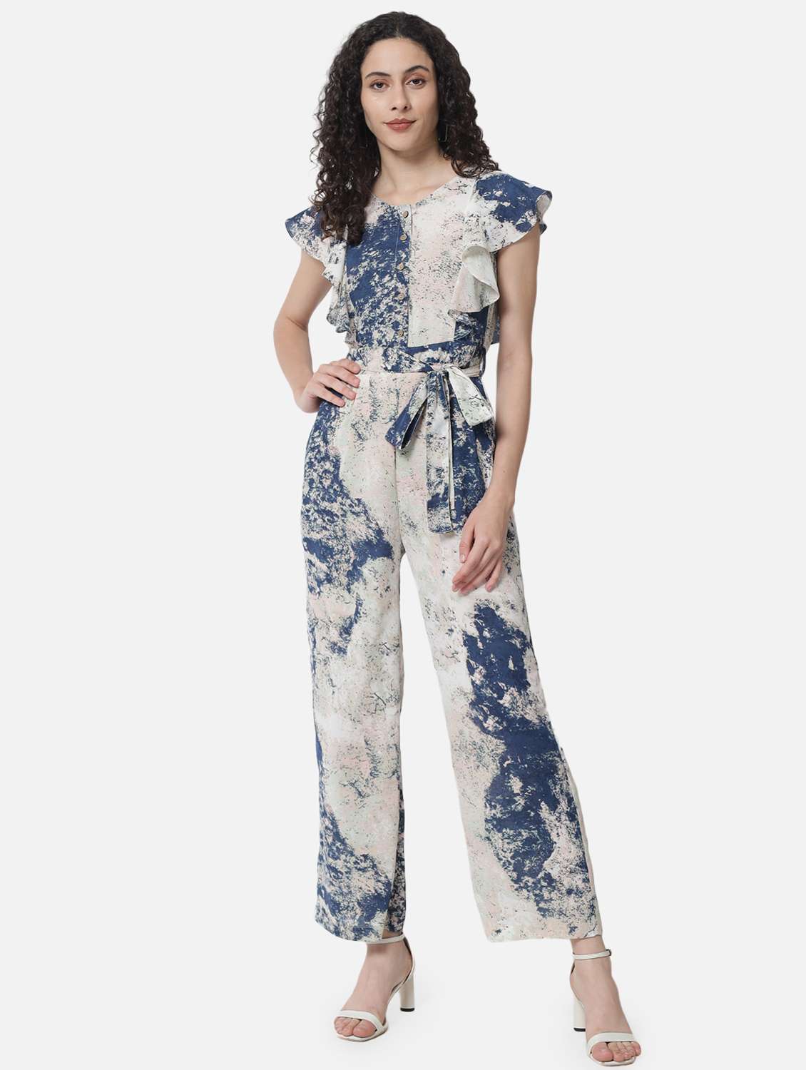 tie front tie & dye full leg jumpsuit - 19087176 -  Zoom Image - 0