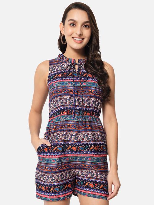 tie up neck printed romper - 19087192 - Standard Image - 0