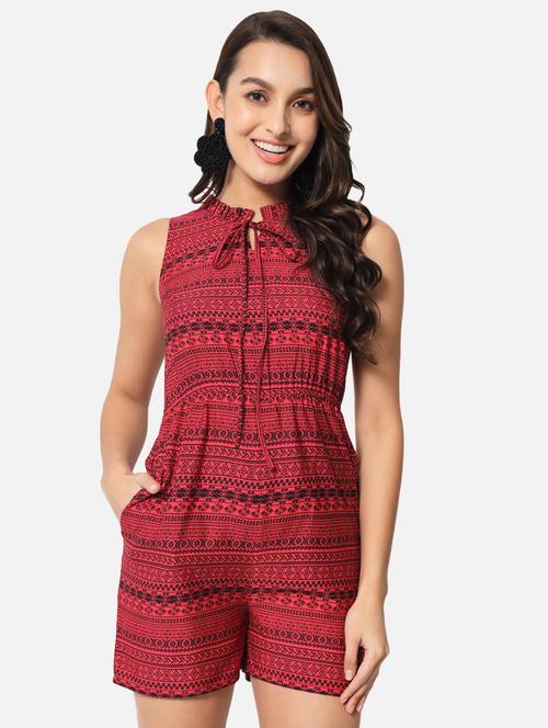 tie up neck printed romper - 19087193 - Standard Image - 0