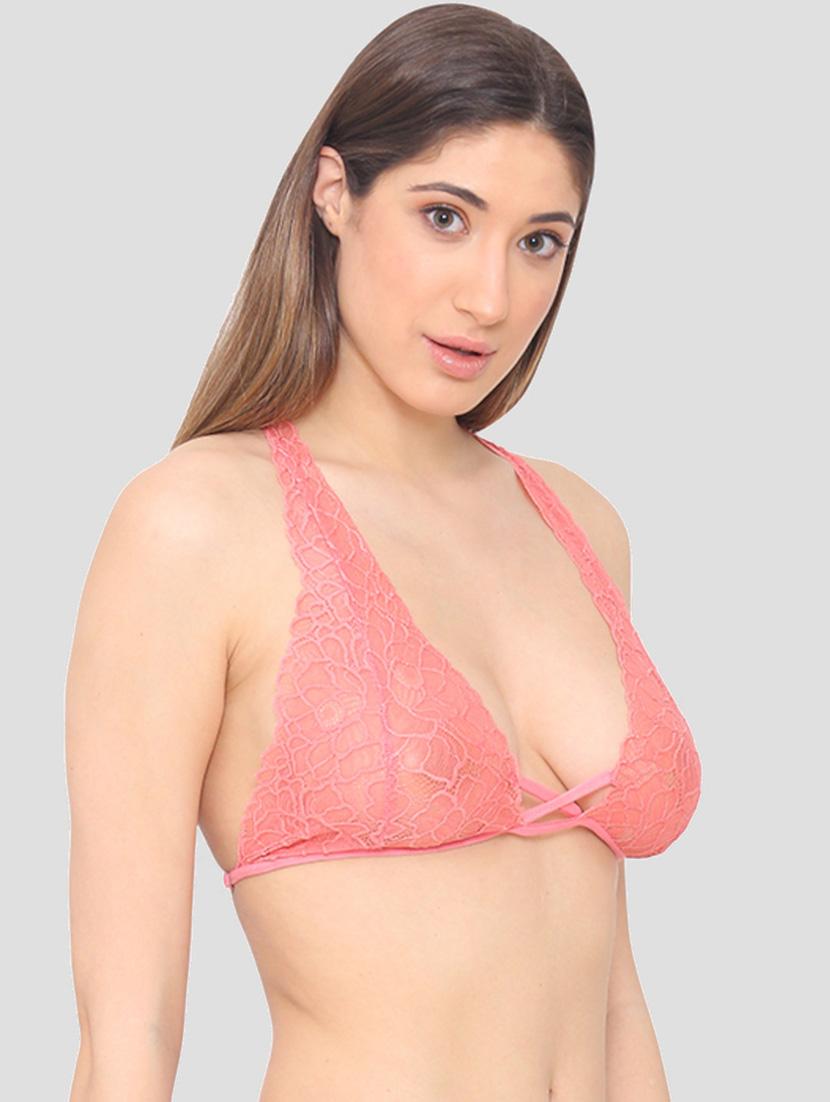 pink lace plunge bra - 19087587 - Standard Image - 1