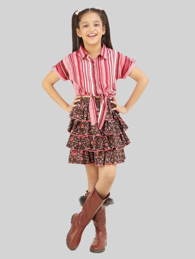 multicolor color floral knee length top & skirt - 19087710 -  Zoom Image - 0