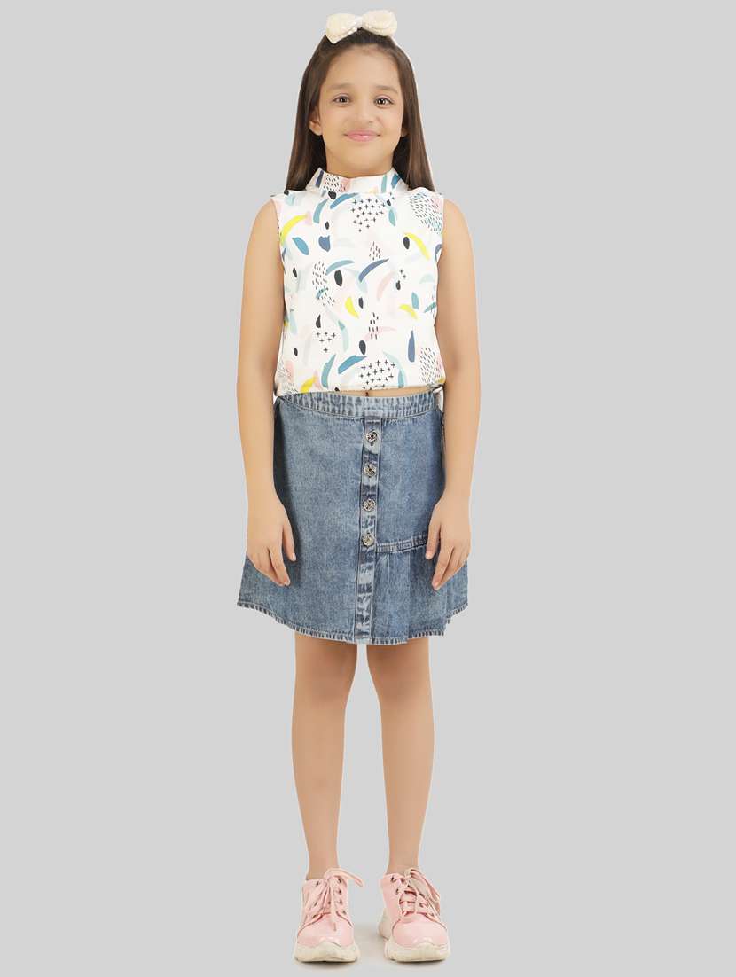 girls printed skirt & top set 