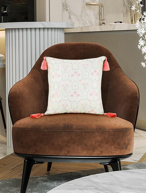 mezposh off white & pastel multi ethnic motifs embroidered faux silk cushion cover (16"x16") - 19088612 -  Standard Image - 0