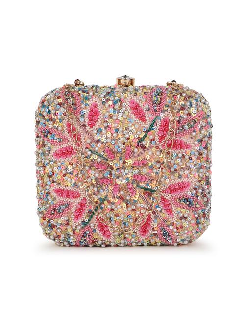 embroidery faux silk box clutch - 19088637 - Standard Image - 0