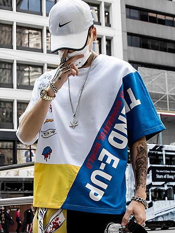 men multi colored oversized color block t-shirt - 19088903 - Zoom Image - 0