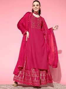 Buy online Pink Kurta Skirt Dupatta Set from ethnic wear for Women by