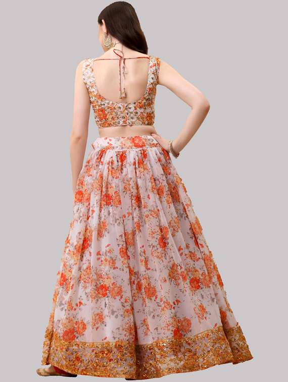 white printed flared lehenga - 19088944 - Standard Image - 1