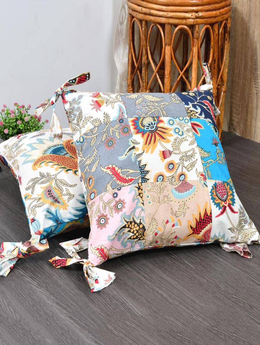 indhome life pure cotton 16x16inches reversible decorative tassels patch work cushion 