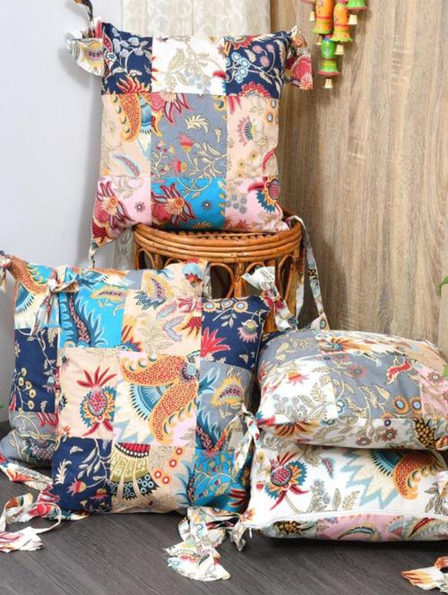 indhome life pure cotton 16x16inches reversible decorative tassels patch work cushion - 19088991 - Standard Image - 0