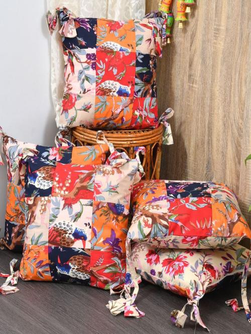 indhome life pure cotton 16x16inches reversible decorative tassels patch work cushion - 19088995 - Standard Image - 0