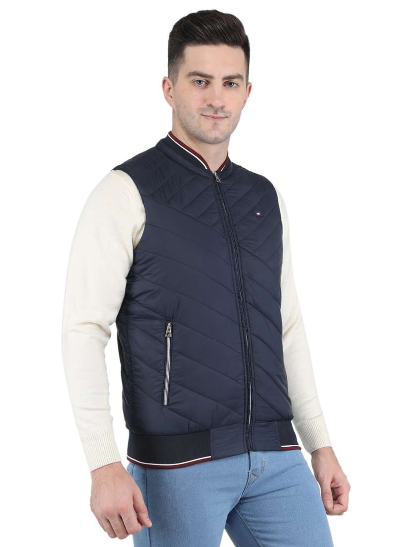 navy blue solid quilted jacket - 19089620 -  Standard Image - 1