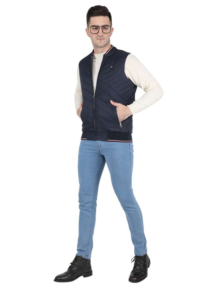 navy blue solid quilted jacket - 19089620 -  Standard Image - 4