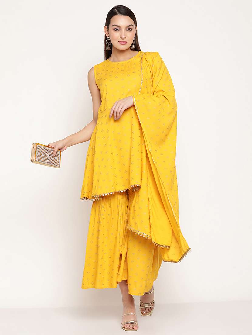 yellow kurta sharara dupatta set - 19089675 -  Standard Image - 1
