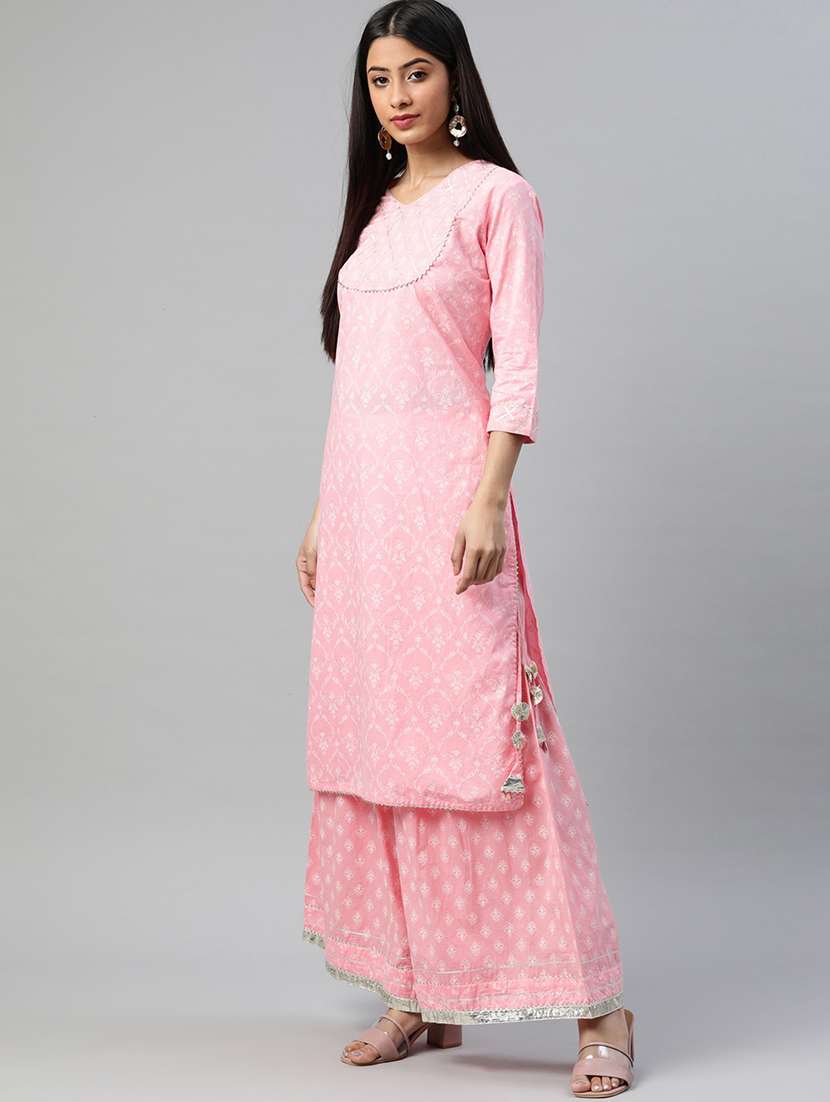 Pink Printed Kurta Sharara Set