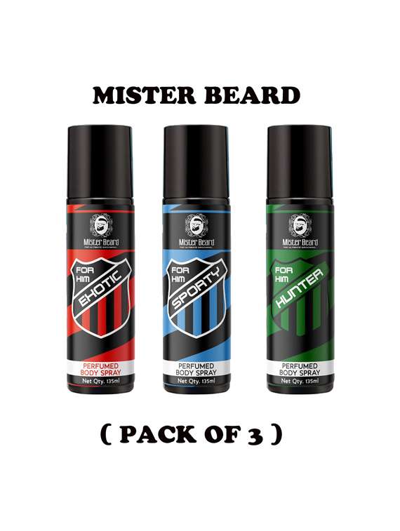 exotic, sporty & hunter perfumed body spray, pack of 3