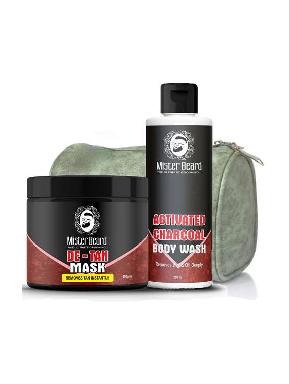 de-tan mask 100gm, activated charcoal body wash 200ml with bag