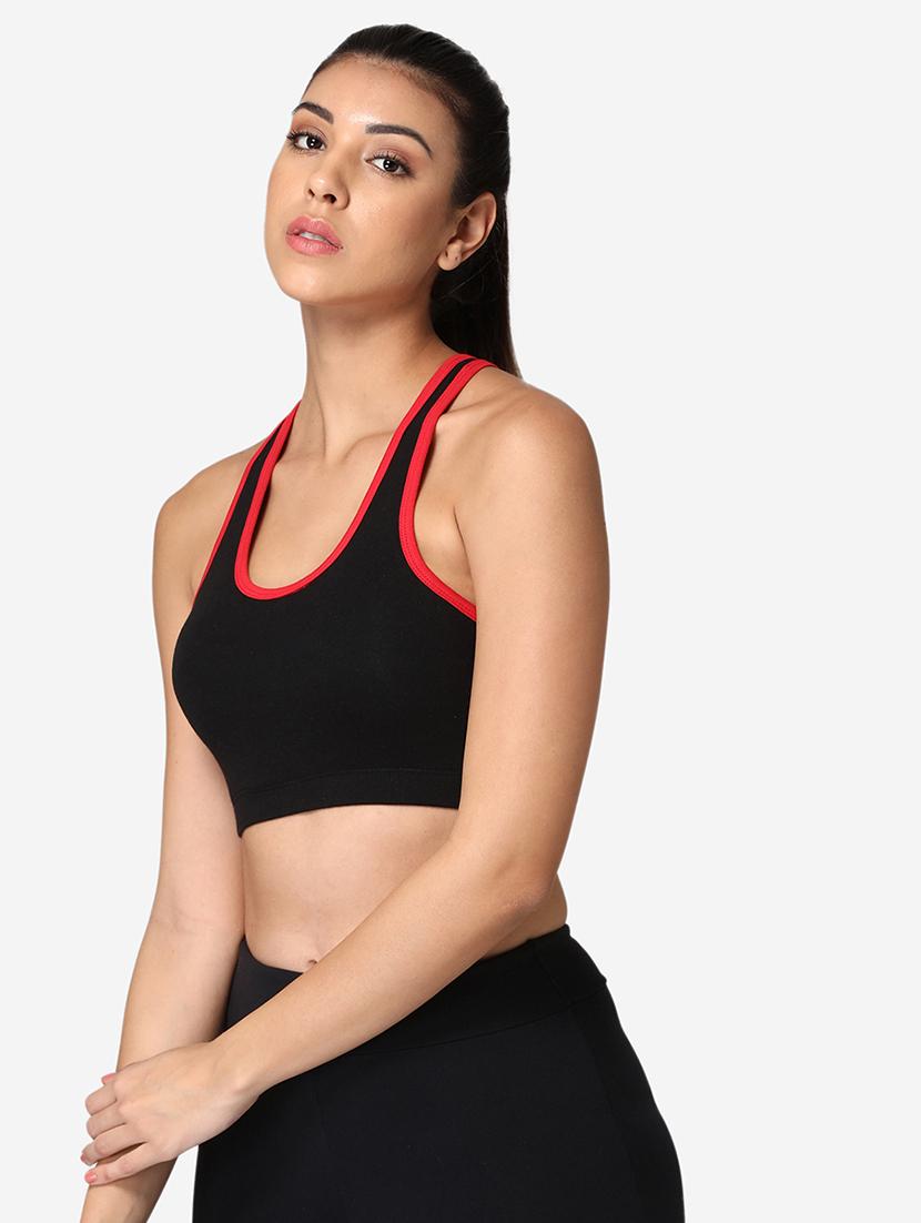 black cotton sports bra - 19100716 - Standard Image - 1
