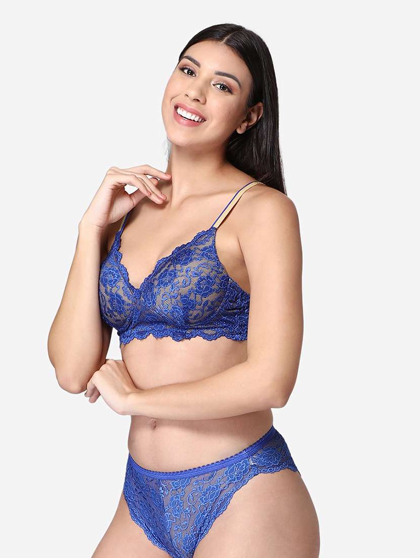 blue laced bra and panty set - 19100734 -  Standard Image - 1