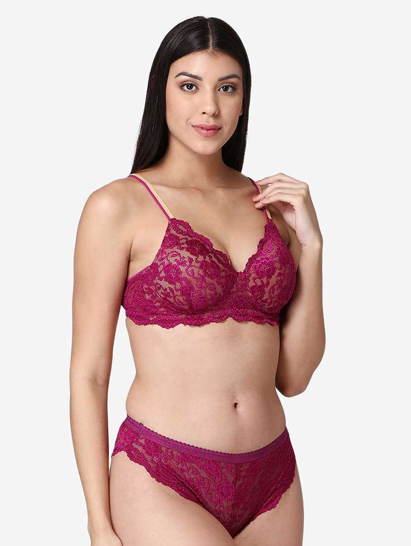 purple laced bra and panty set