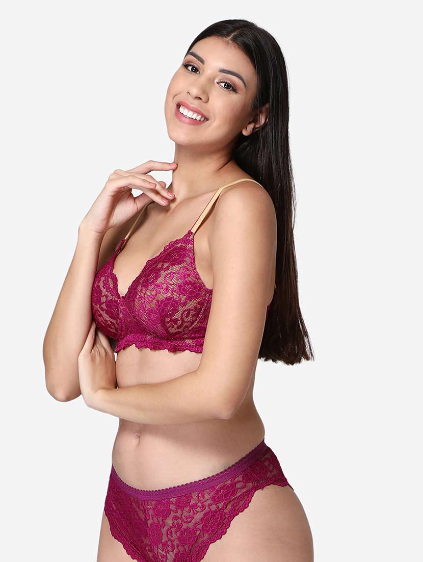 purple laced bra and panty set - 19100735 -  Standard Image - 1