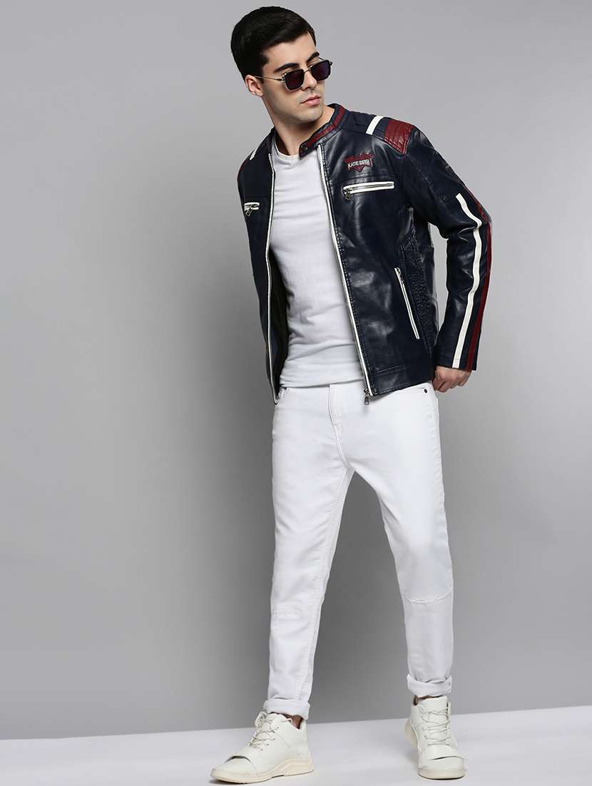 navy blue leather casual jacket - 19101535 -  Standard Image - 4