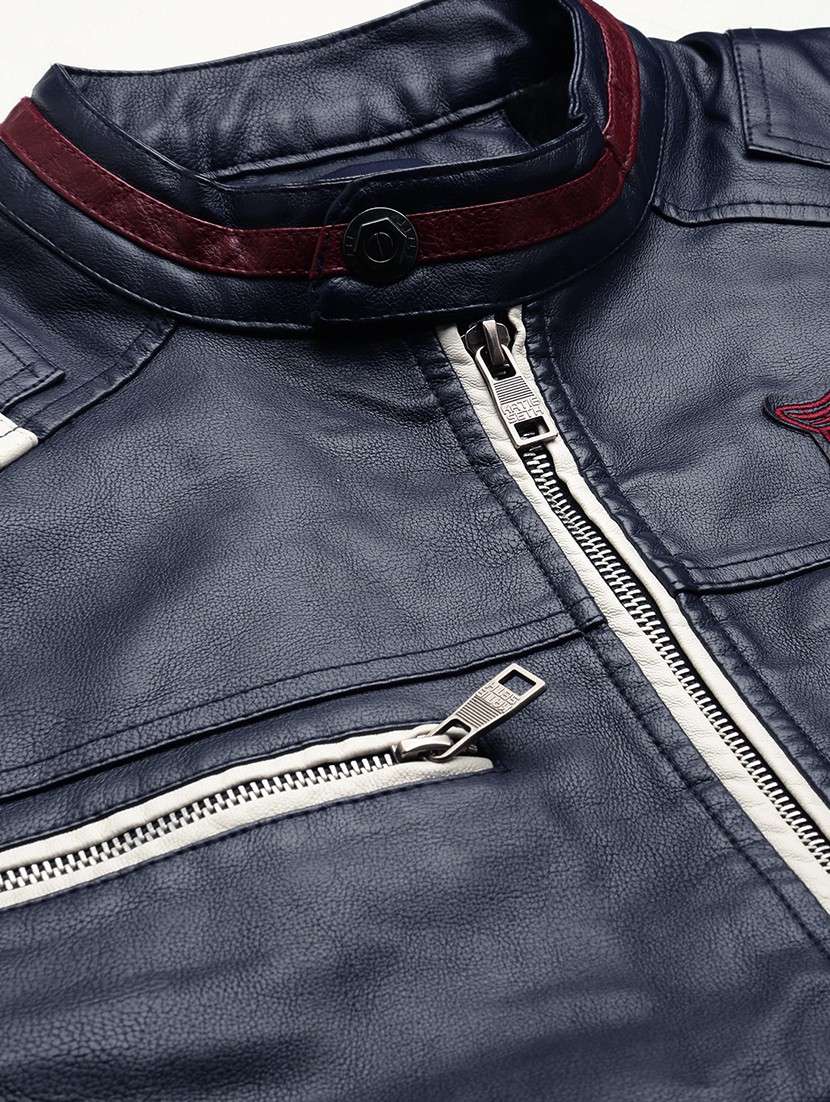 navy blue leather casual jacket - 19101535 -  Standard Image - 6