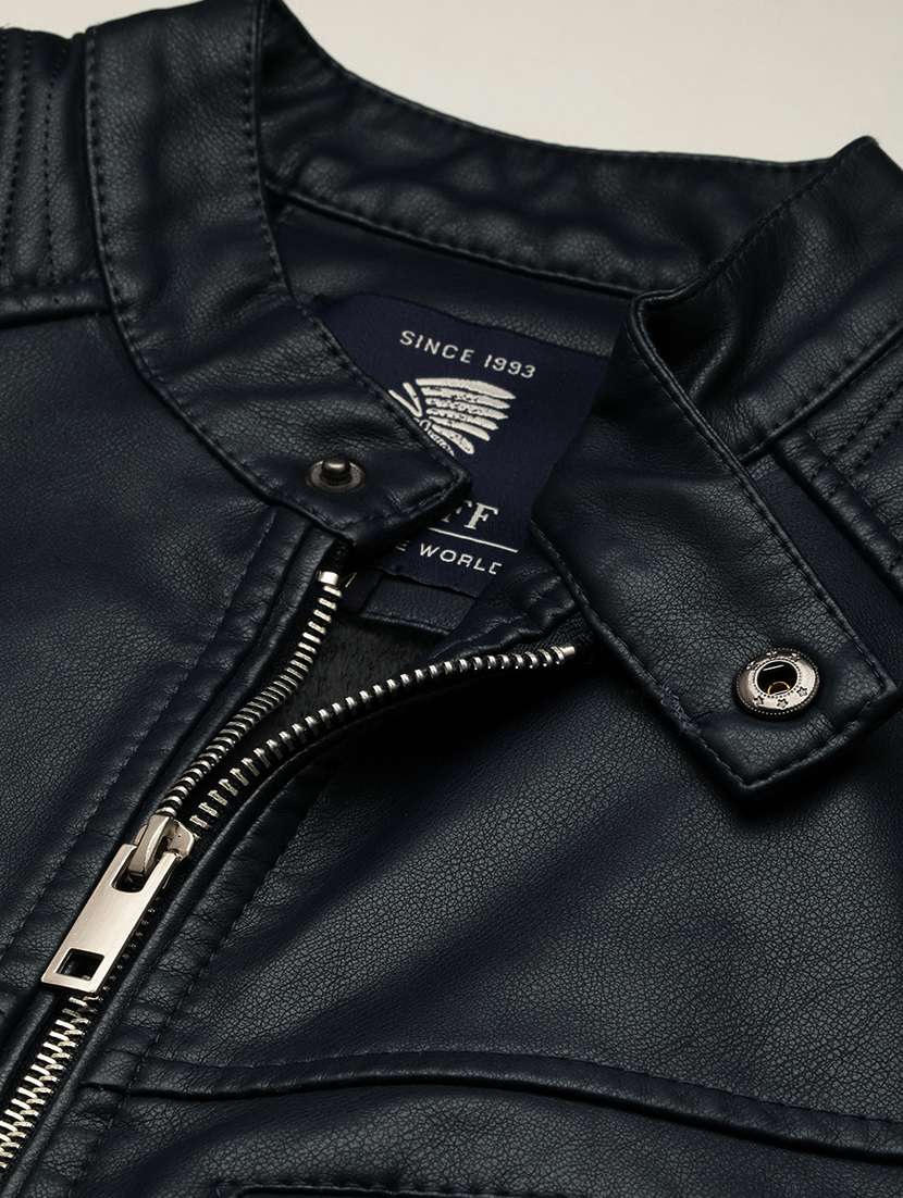 navy blue leather casual jacket - 19101538 -  Standard Image - 6