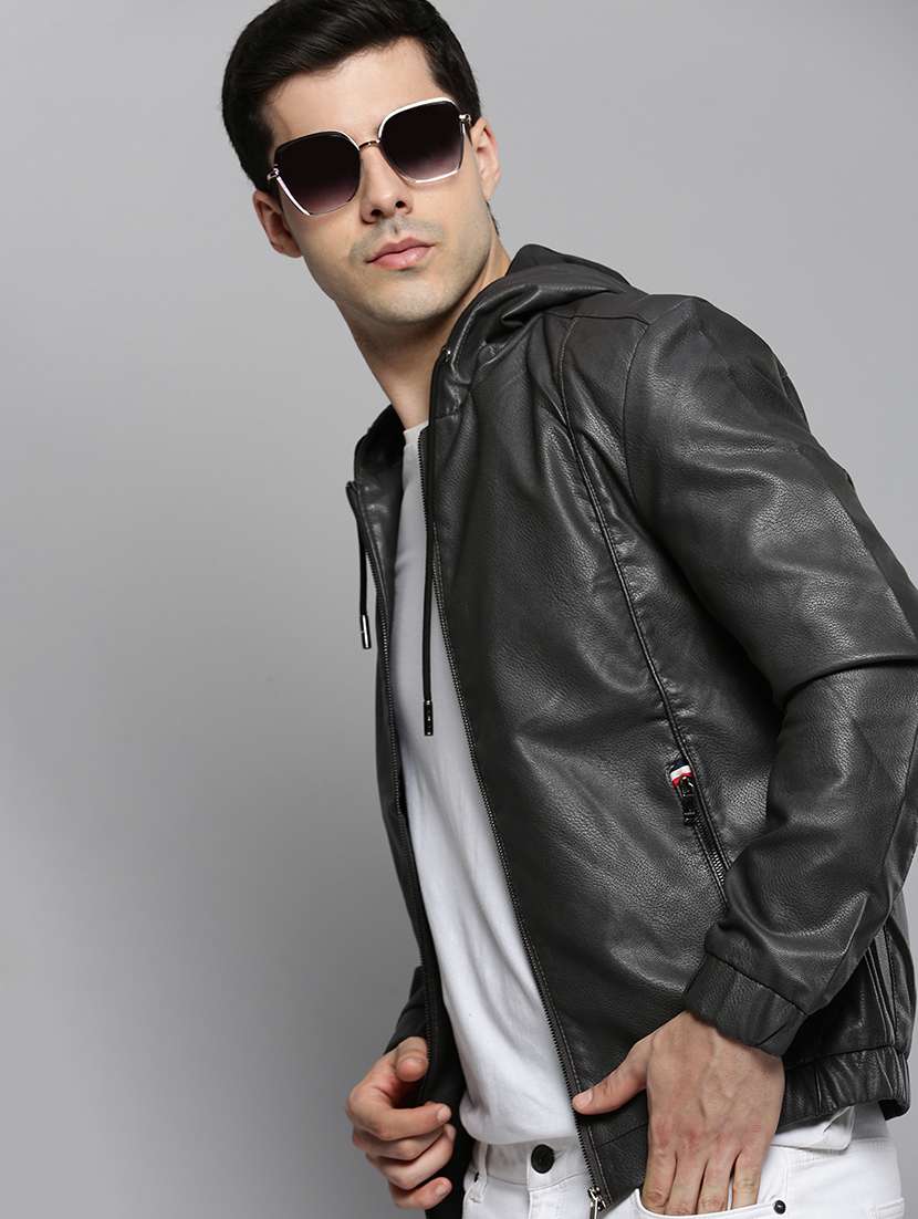 Grey Leather Casual Jacket - 19101546 -  Standard Image - 1