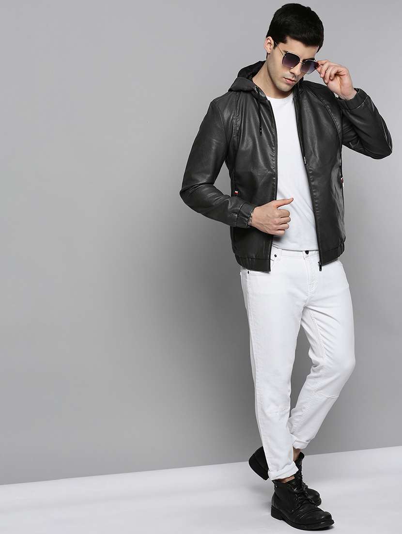 Grey Leather Casual Jacket - 19101546 -  Standard Image - 4