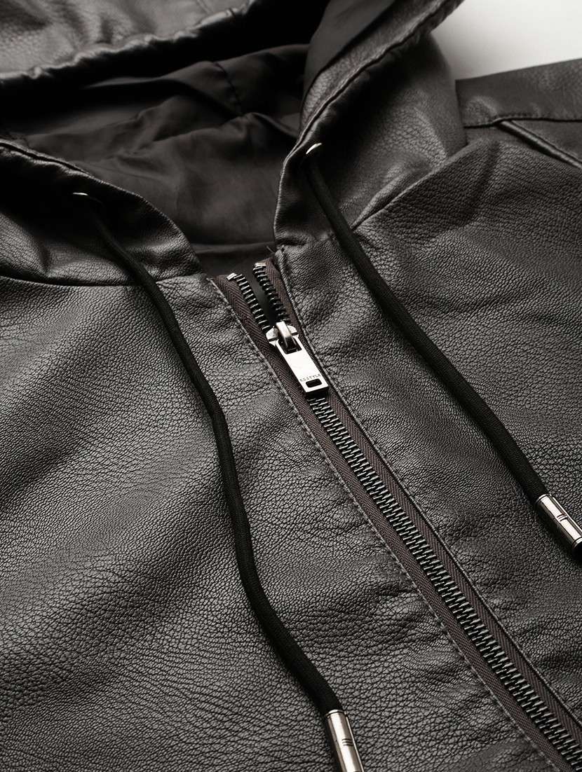 Grey Leather Casual Jacket - 19101546 -  Standard Image - 6