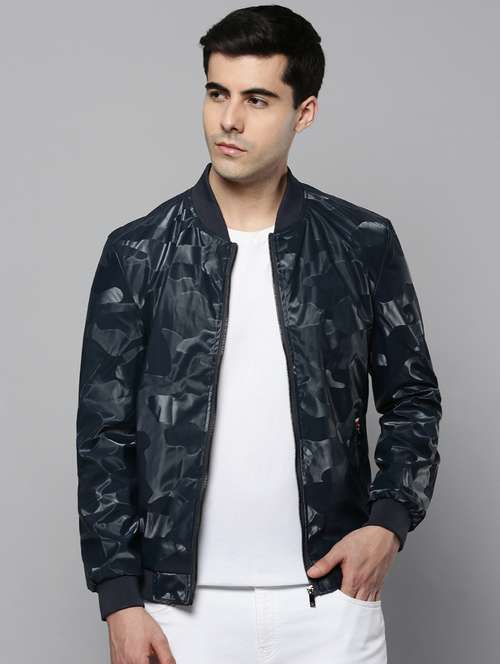 navy blue self design jacket - 19101549 - Standard Image - 0