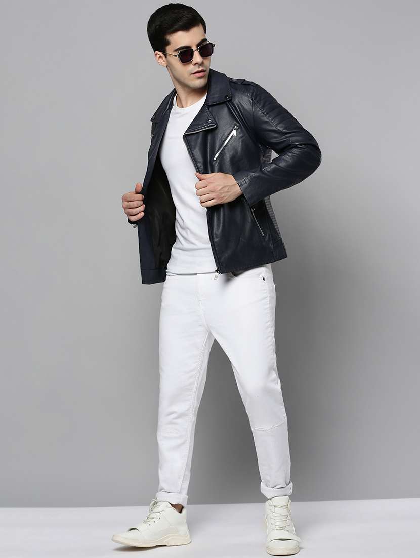 navy blue leather biker jacket - 19101553 -  Standard Image - 4