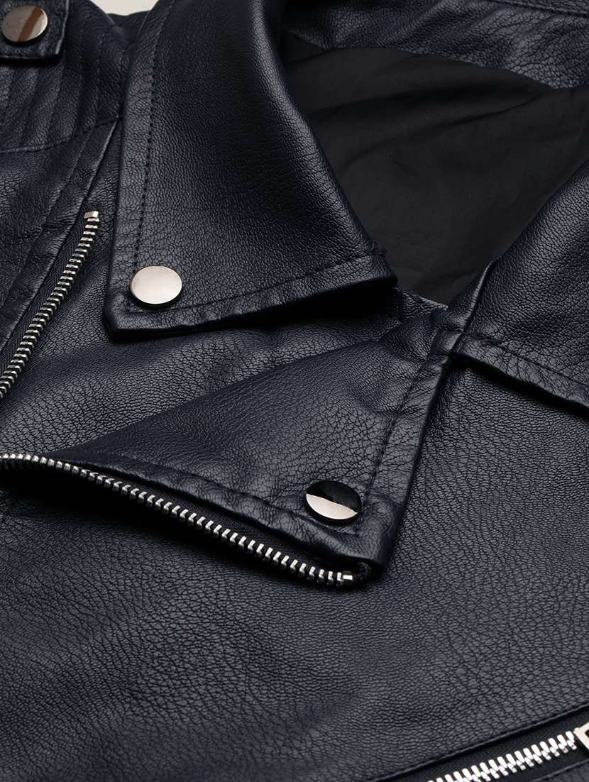 navy blue leather biker jacket - 19101553 -  Standard Image - 6