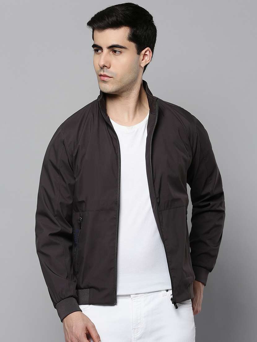 grey solid casual jacket