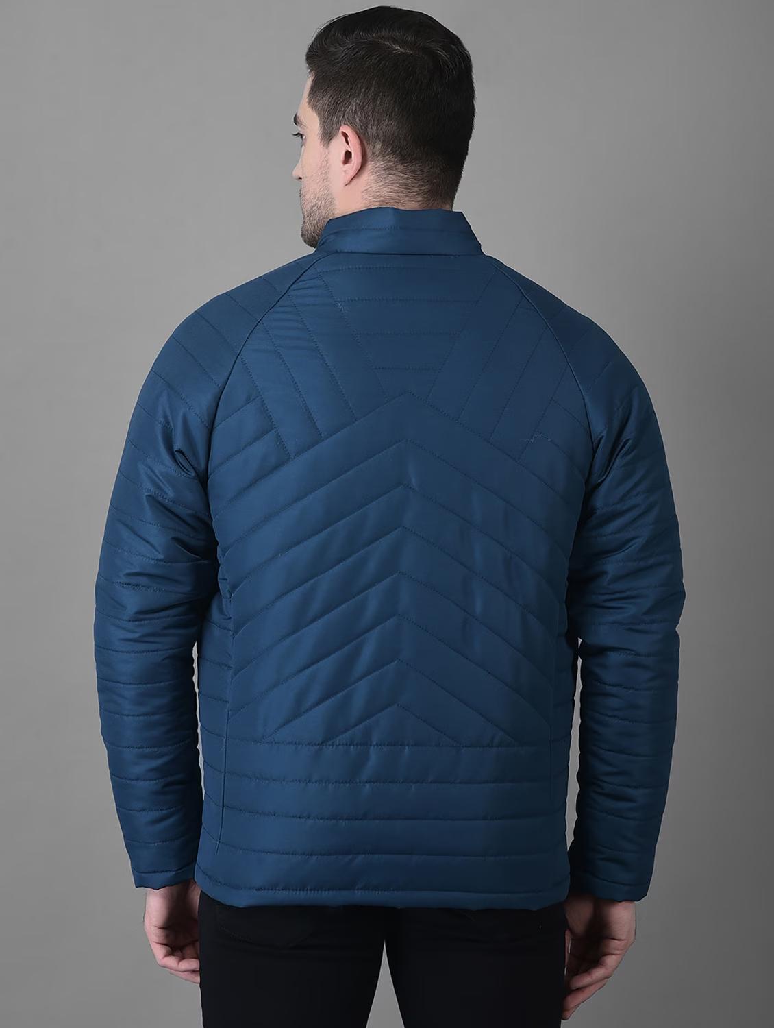 men blue solid stand collar quilted jacket - 19102190 - Standard Image - 4
