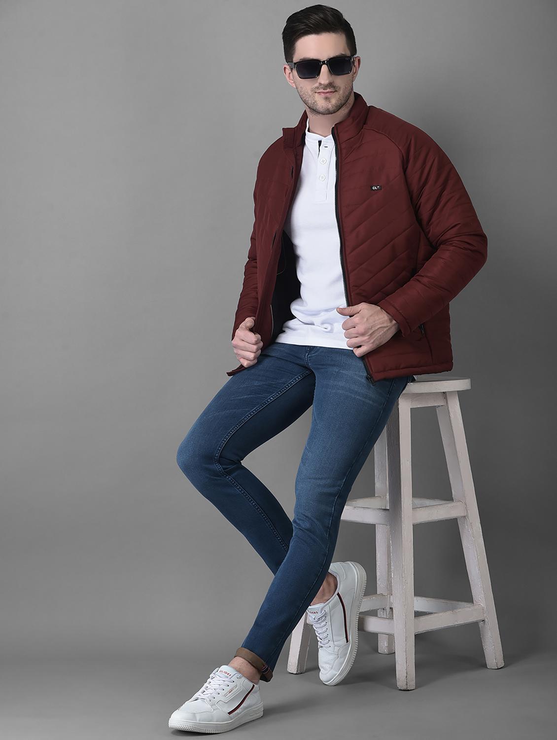 men maroon solid long sleeve quilted jacket - 19102191 - Standard Image - 4