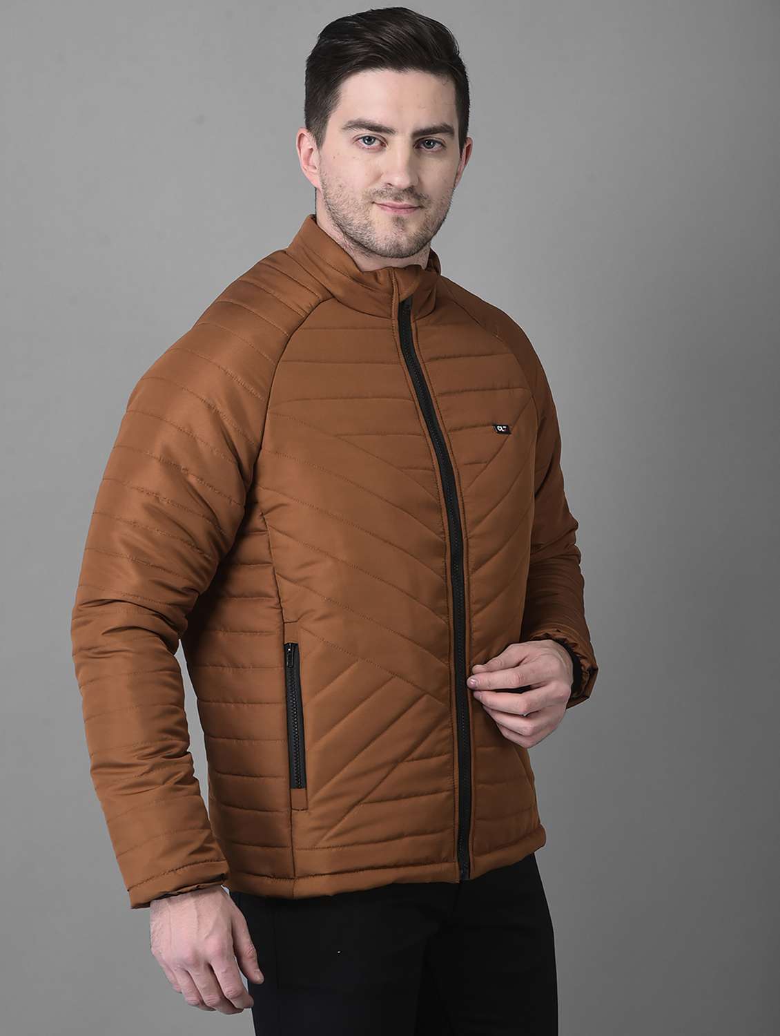 men brown solid long sleeve quilted jacket - 19102192 -  Standard Image - 1