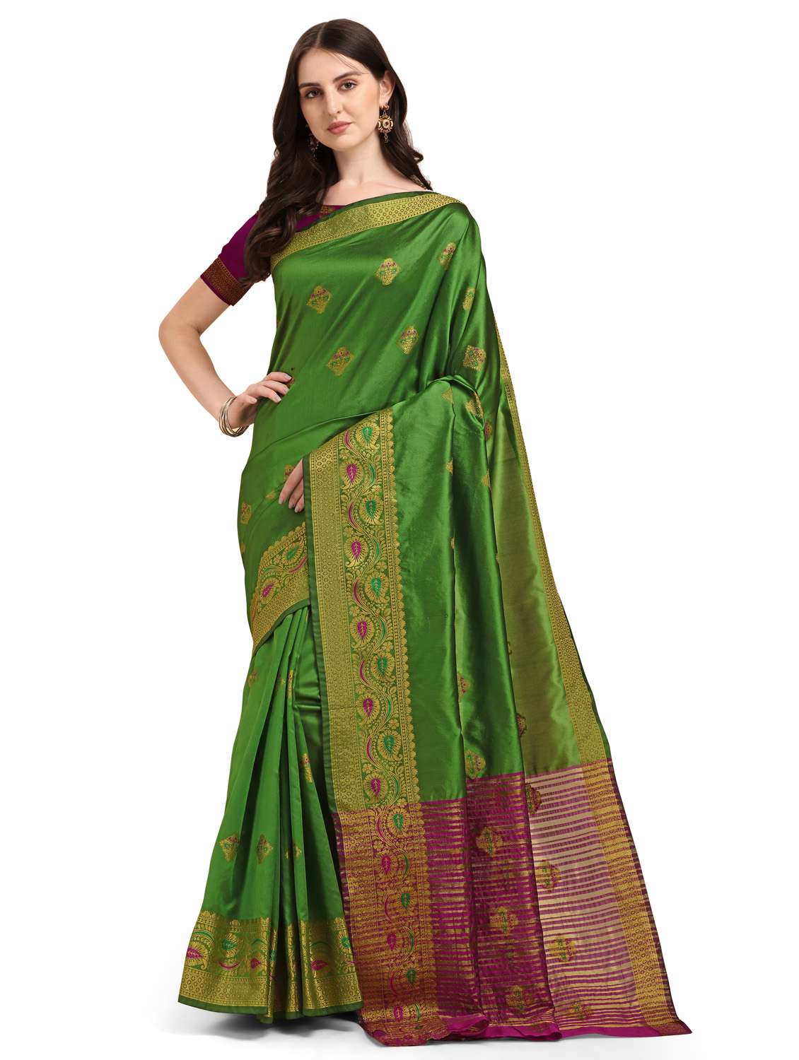 green self design woven saree with blouse - 19109738 - Standard Image - 1
