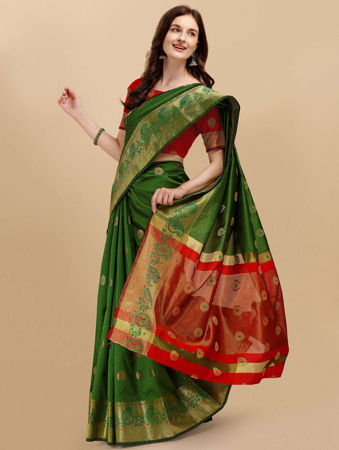 self design zari work woven saree with blouse - 19109740 - Standard Image - 1
