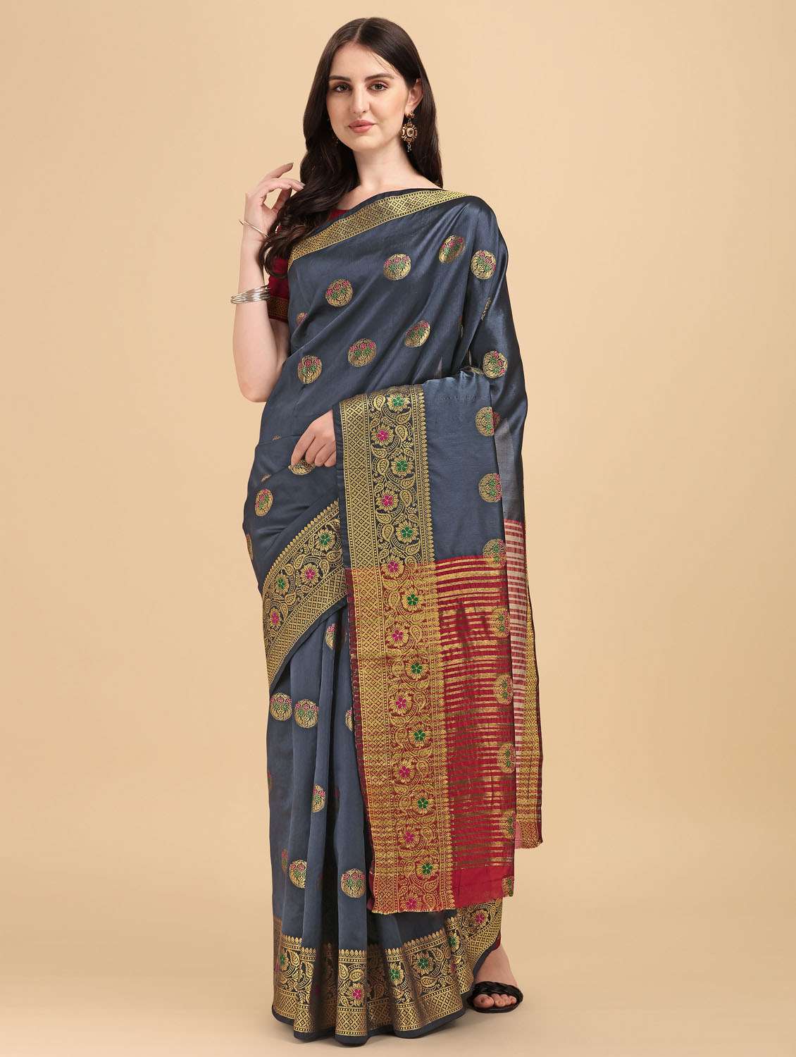 self design zari work woven saree with blouse - 19109745 -  Standard Image - 1