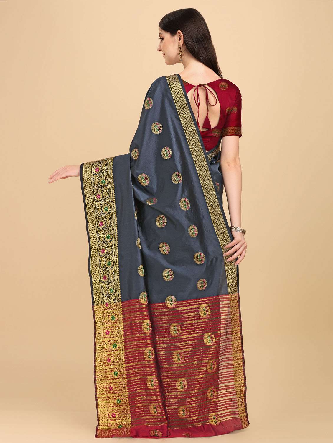 self design zari work woven saree with blouse - 19109745 -  Standard Image - 4