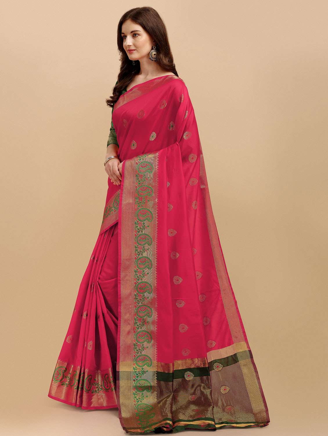 self design woven saree with blouse - 19109772 - Standard Image - 1