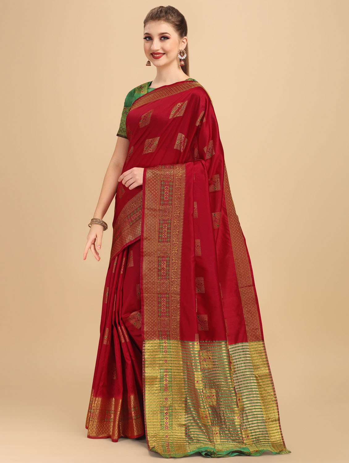 self design zari work woven saree with blouse - 19109795 - Standard Image - 1