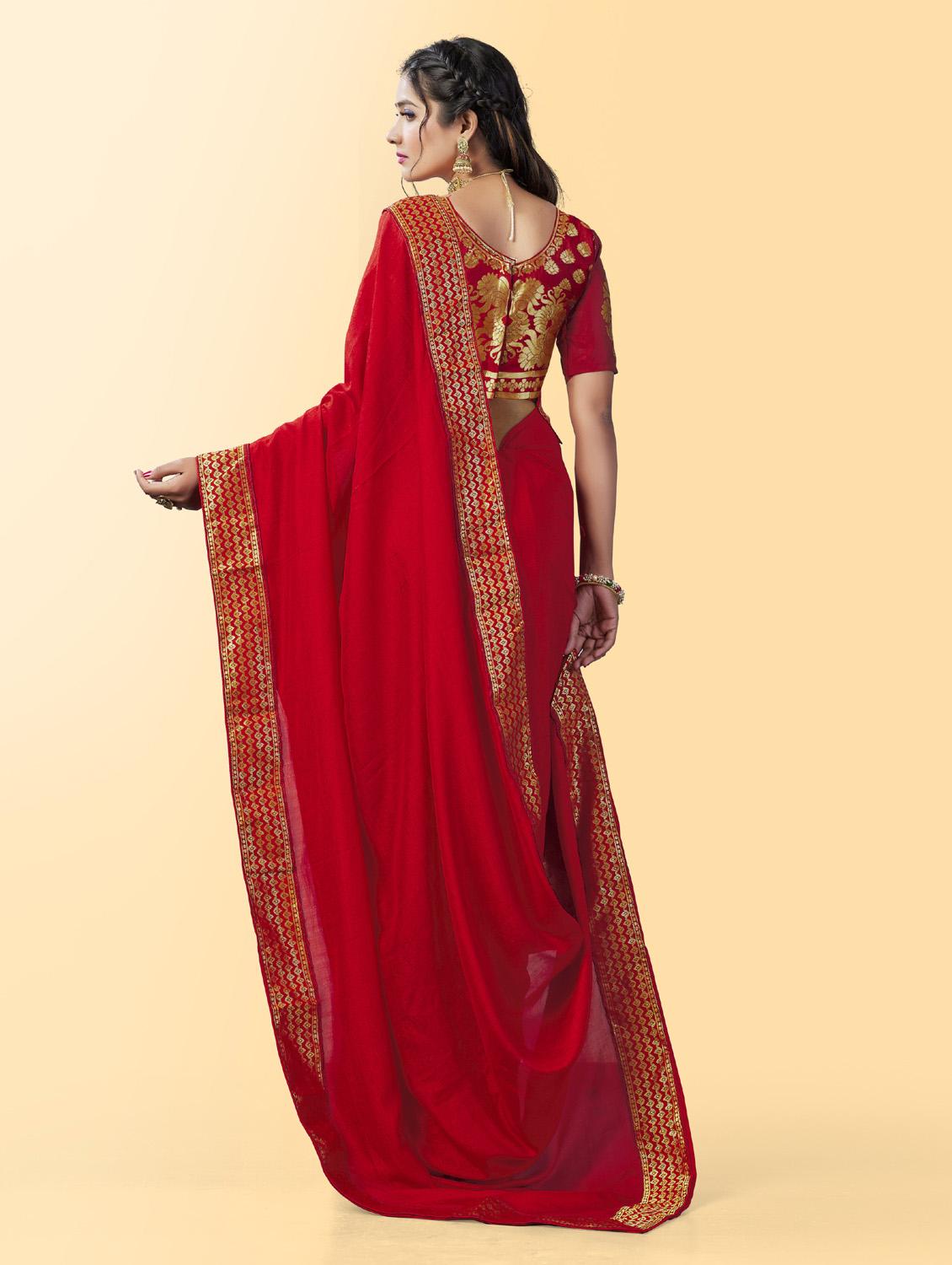 women's bordered red colored saree - 19109815 -  Standard Image - 1