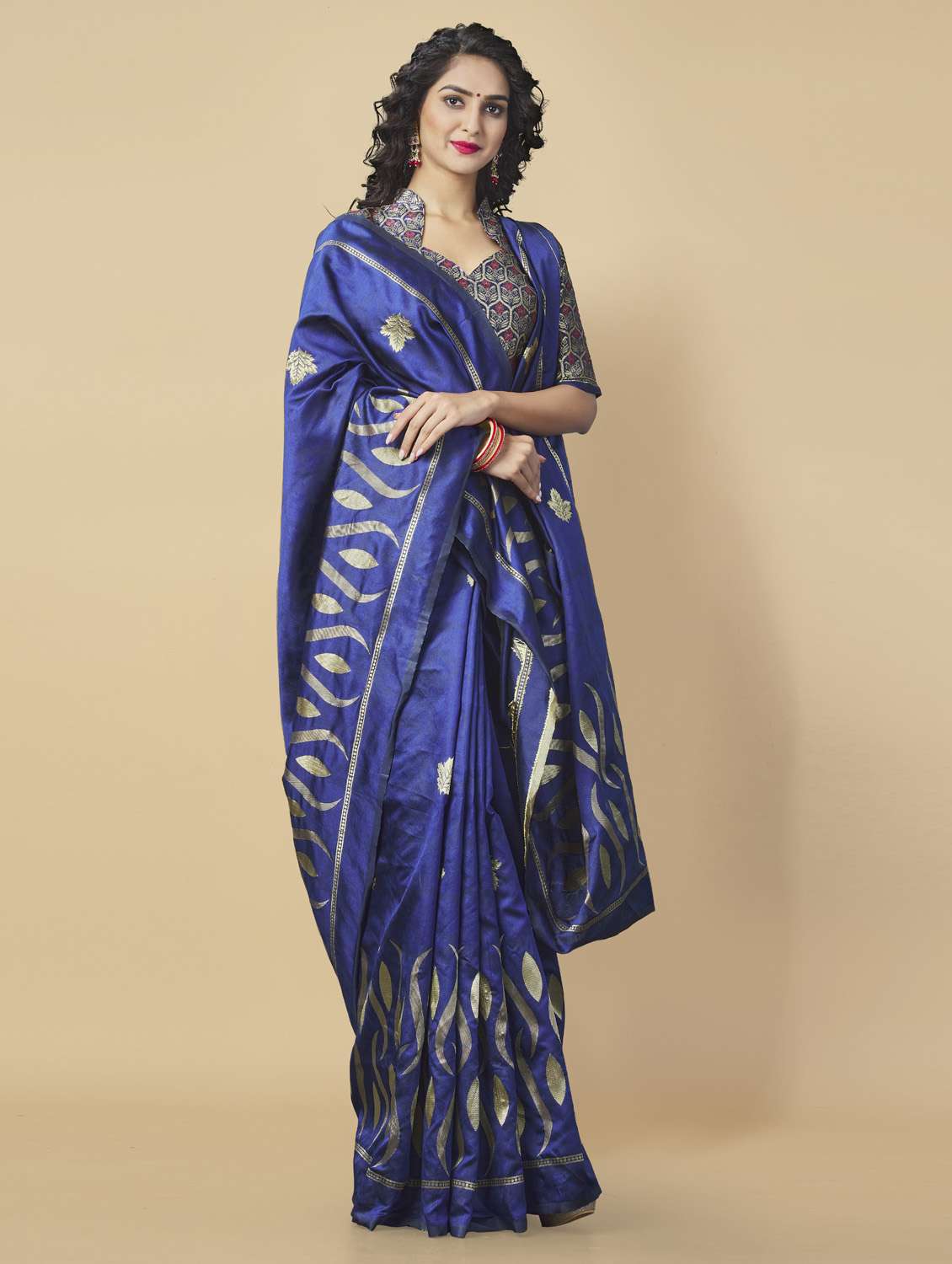 self design zari work woven saree with blouse - 19109898 -  Standard Image - 1