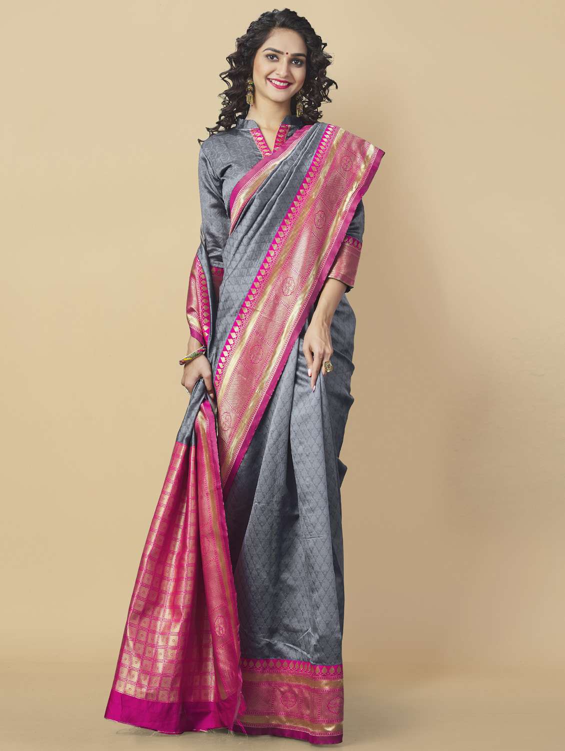 women's self design grey colored saree - 19109919 -  Standard Image - 1