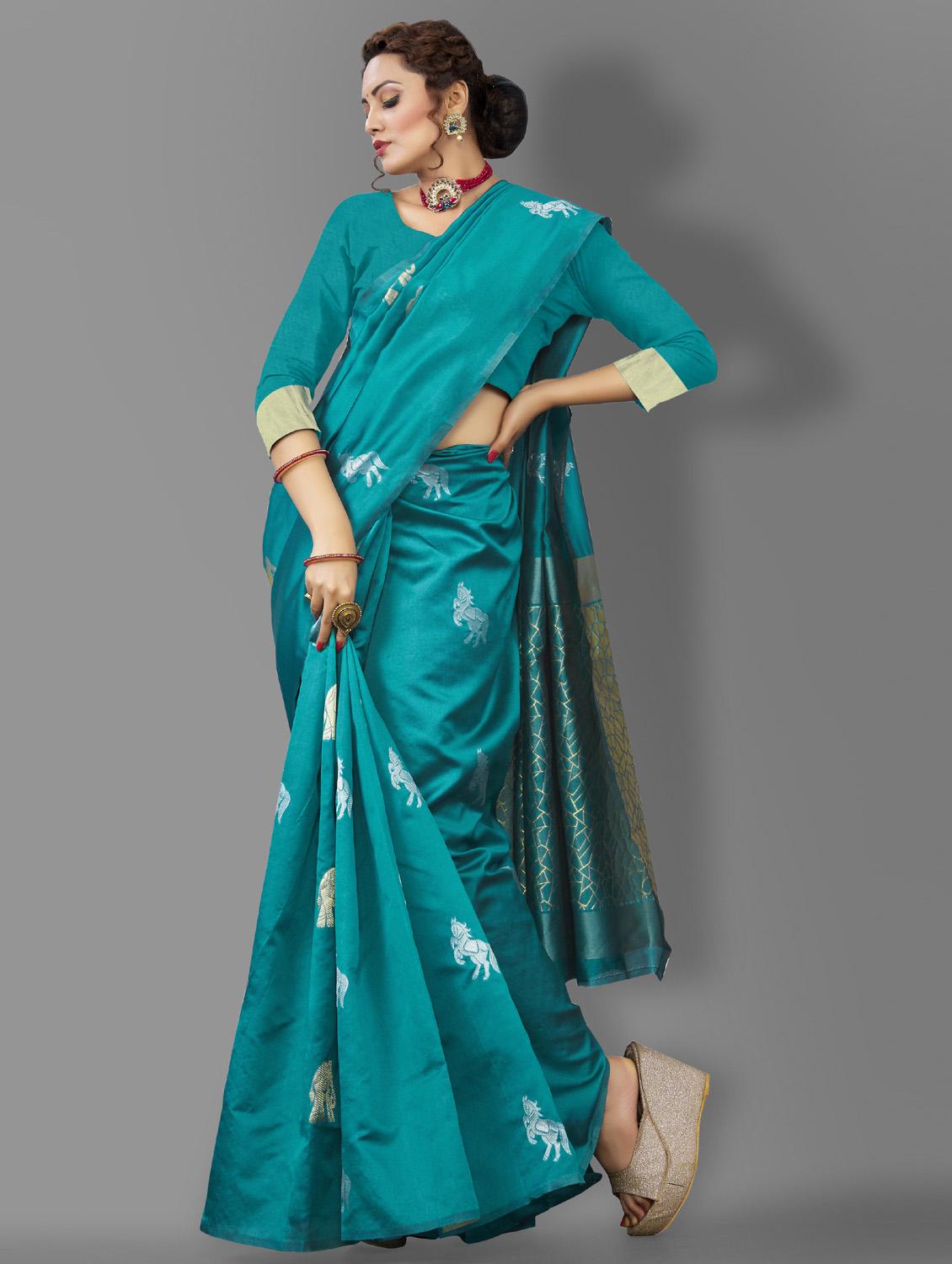 women's self design turquoise colored saree - 19109925 - Standard Image - 1